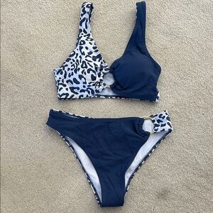 SHEIN Blue and Animal Print Bikini Set
